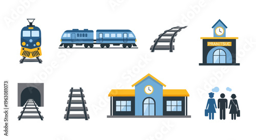 Train Station with People and Train.