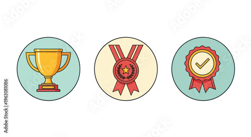 Trophy Medal Badge Awards Symbols.