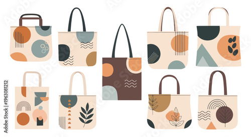 Collection of colorful reusable shopping bags.