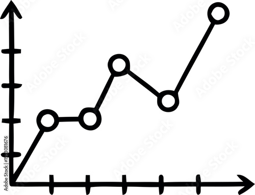 A line graph with a series of connected points and arrows on the axes