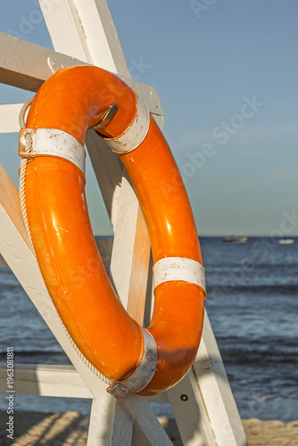 Scenic view of lifeguard chair at the Pampelone beach in Saint Tropez against Mediterranean sea in daylight
