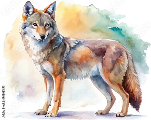 Watercolor Coyote Painting, Forest Predator illustration isolated on white background