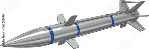 Detailed metallic missile vector illustration modern military rocket weapon isolated aerospace engineering tactical defense system high precision projectile design concept