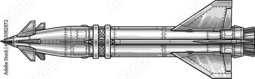 Detailed missile top view vector illustration modern military rocket weapon isolated aerospace engineering tactical defense system high precision design