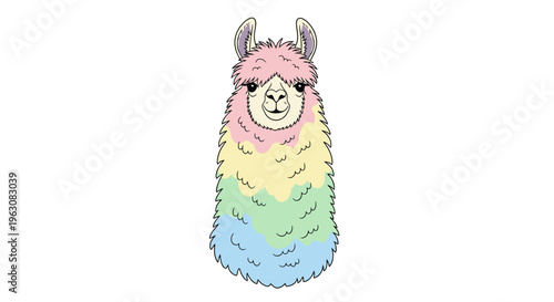 Colorful Cartoon Llama Face Portrait.