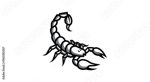 Scorpion side view black and white.