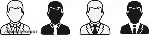 Four monochromatic icons depicting male figures in suits exhibiting varying color schemes high quality professional detailed