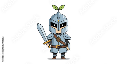 Cartoon knight in armor standing tall.