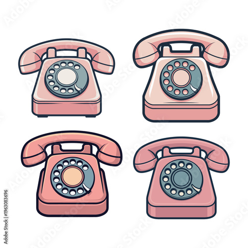 Retro telephone vector pink rotary dial phone illustration vintage communication concept flat design