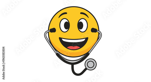 Smiling face with stethoscope around neck.