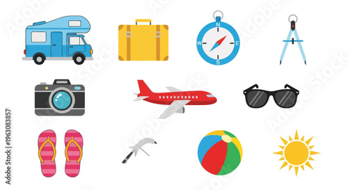 Travel Vacation Summer Holiday Icons.