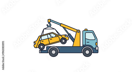 Tow truck lifting a yellow car.