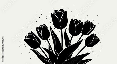Elegant Black Tulip Bouquet Silhouette with Subtle Texture.