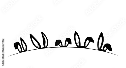 Hand drawn doodle sketch of cute bunny ears peeking over a line.