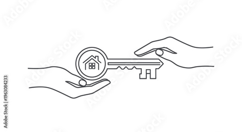 Hands holding house key symbol.