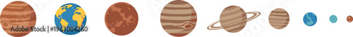 Solar system planets collection with sun earth mars jupiter saturn and other space objects vector illustration set