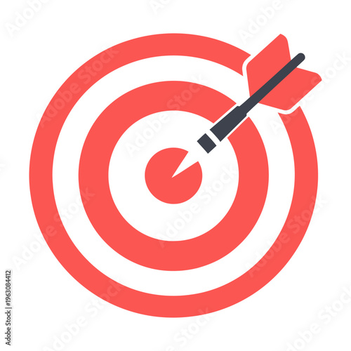 Red and white vector target with a black arrow hitting the bullseye
