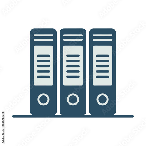 Vector of three dark blue binders aligned on a shelf