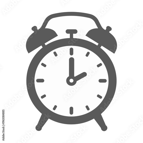 Vector of a classic alarm clock with bells on top and a round clock face showing black clock hands