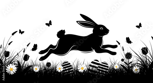 Dynamic silhouette of a rabbit mid-leap, symbolizing agility and freedom.