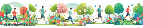 vector of a man jogging casually in a spring mood