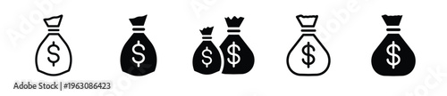 Budget bag icon set. Money, coins symbol set - Vector 