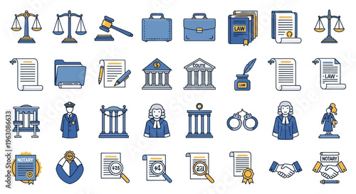 lawyer legal profession icons set.