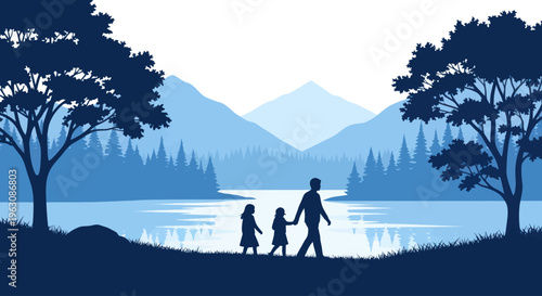 Family walking on the beach together.