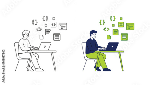Programmers Working on Laptops with Code