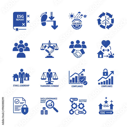 Environmental social and governance icons for sustainable business growth