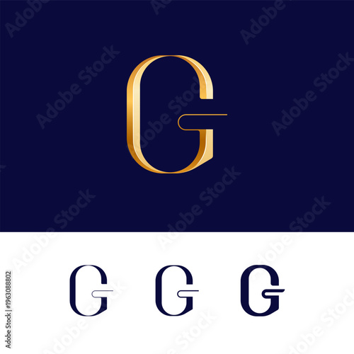 Gold 3D letter G for logo, including set of four different golden letters perfect for your logotypes, vector illustration 10EPS