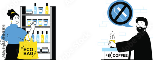 Promoting eco-friendly shopping and refusing single-use coffee cups for a greener lifestyle choice today