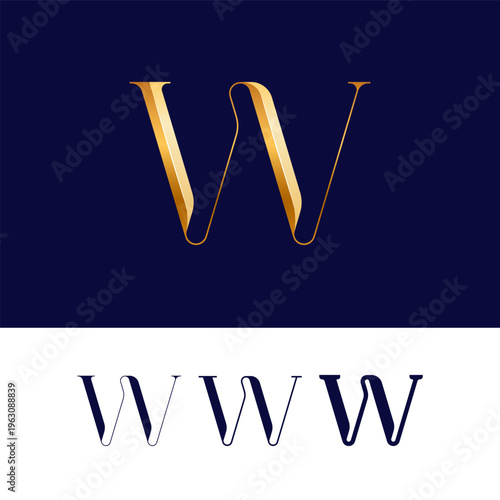 Gold 3D letter W for logo, including set of four different golden letters perfect for your logotypes, vector illustration 10EPS