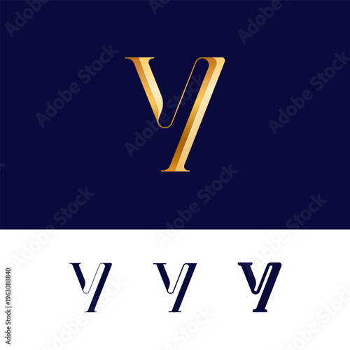 Gold 3D letter Y for logo, including set of four different golden letters perfect for your logotypes, vector illustration 10EPS