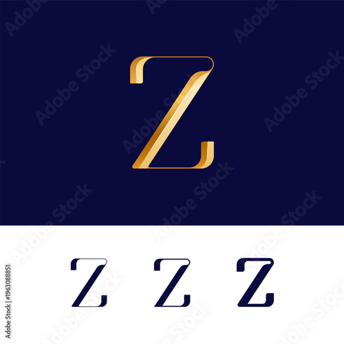Gold 3D letter Z for logo, including set of four different golden letters perfect for your logotypes, vector illustration 10EPS