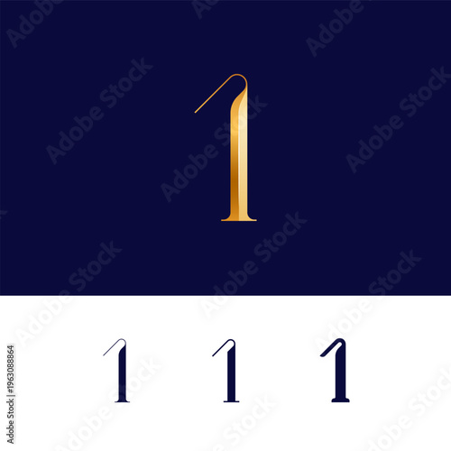 Gold 3D number 1 for logo, including set of four different golden numerals one perfect for your logotypes, vector illustration 10EPS