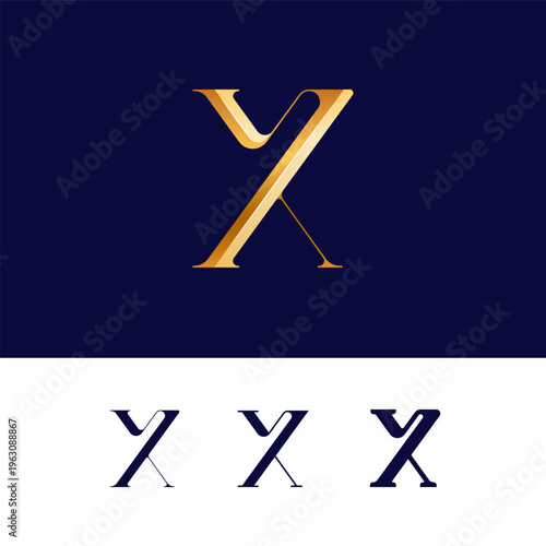 Gold 3D letter X for logo, including set of four different golden letters perfect for your logotypes, vector illustration 10EPS