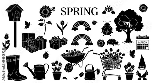Spring themed silhouette collection with various garden and nature elements.