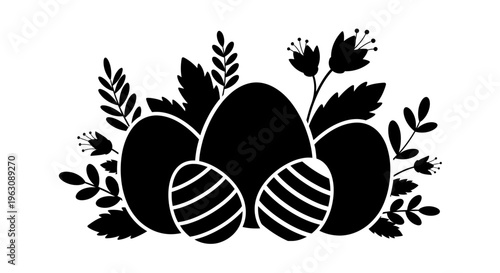 Easter eggs and foliage silhouette design for spring celebration.