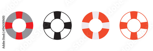 Lifebuoy Icon Set – Nautical Safety Life Preserver Ring Vector Collection in Solid, Outline and 
Hand Drawn Styles