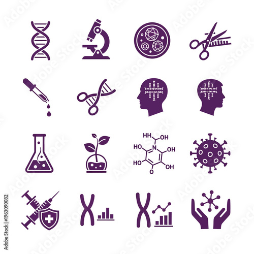Advanced genetics and medical laboratory research icon set design