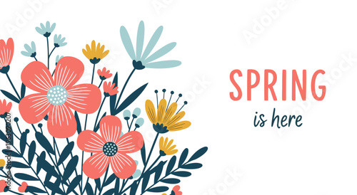 Spring is here illustration and vector art of beautiful flowers and blooming nature in a delightful design