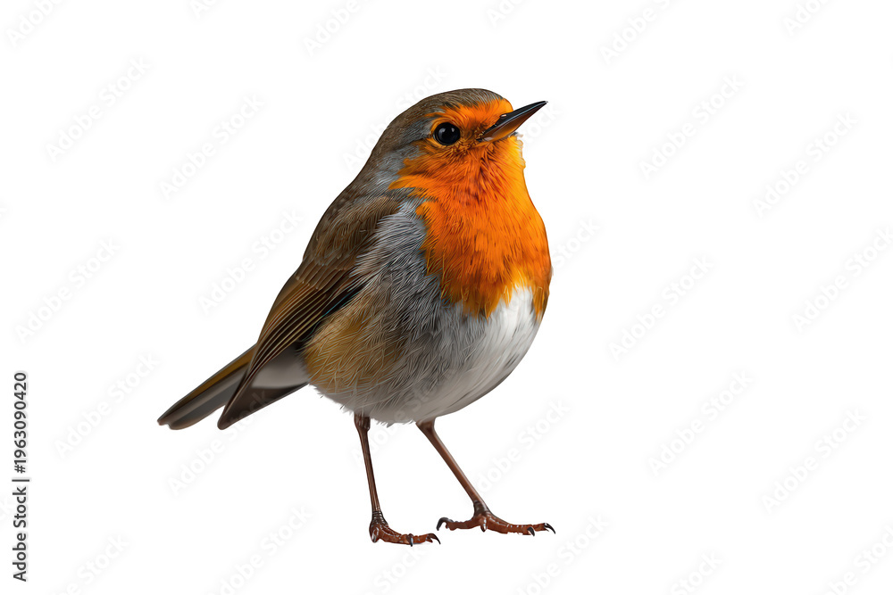 Fototapeta premium European robin standing, a small songbird species known for its distinctive orange-red breast, transparent background cutout