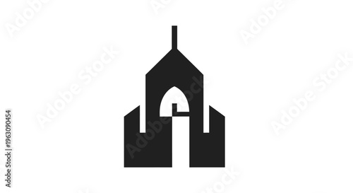 Minimalist black and white church icon with a cross on top.