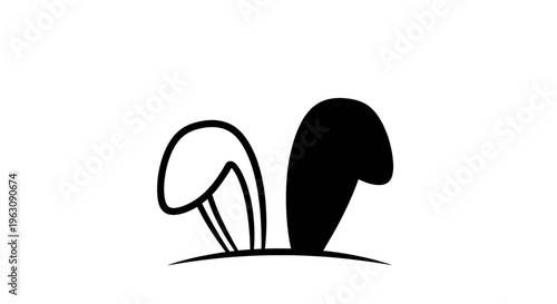 Minimalist black and white bunny ears peeking from below.