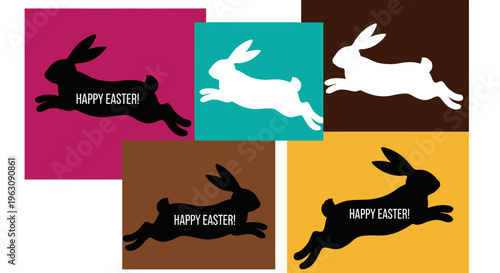 Collection of Easter bunny silhouettes in various colors.
