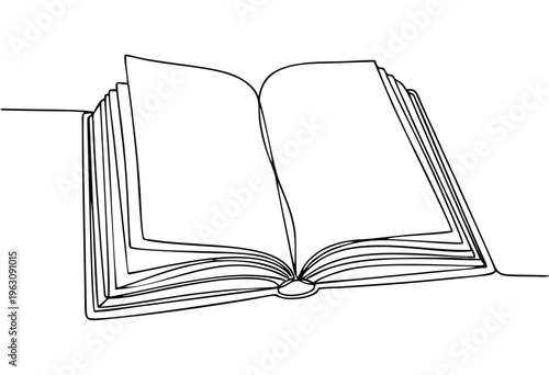 A minimalist line drawing of an open book with blank pages, symbolizing knowledge and learning