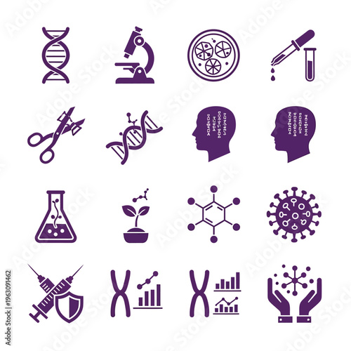 Biotechnology and genetics research icons for medical science field