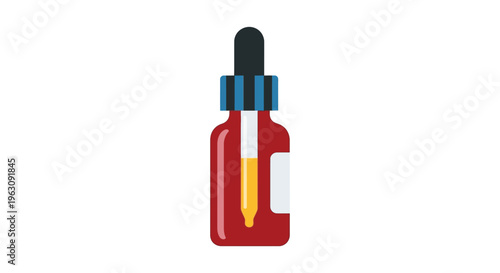 Red medicine bottle with dropper in minimalist flat design for health and wellness branding