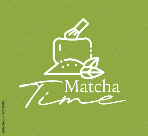 Matcha Green Tea Vector Illustration as Eco Logo Design Element for Labels and Branding